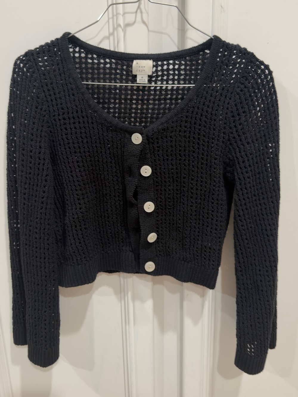 a new day Black Open-Knit Button Cardigan